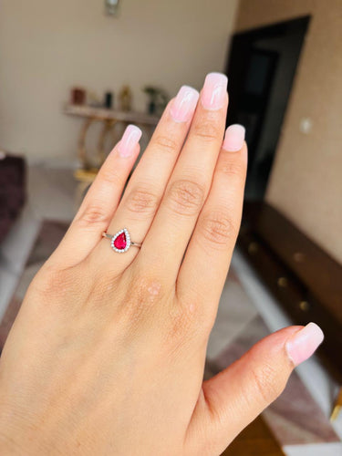 925 Silver Red Drop Ring
